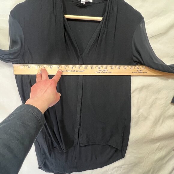 Helmut Lang XS Black Sheer  Long Sleeve V Neck Asymmetrical Hem Whymsical Top - Picture 6 of 10